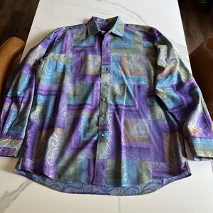 Halberstadt’s Button Up Shirt Men’s Size XXL Paisley Plaid LS Trendy Preppy